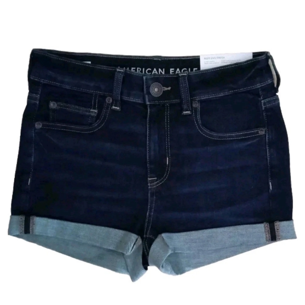 New American Eagle AE Womens 4 Hi-Rise Shortie Jean Shorts Blue Denim 27W NWT